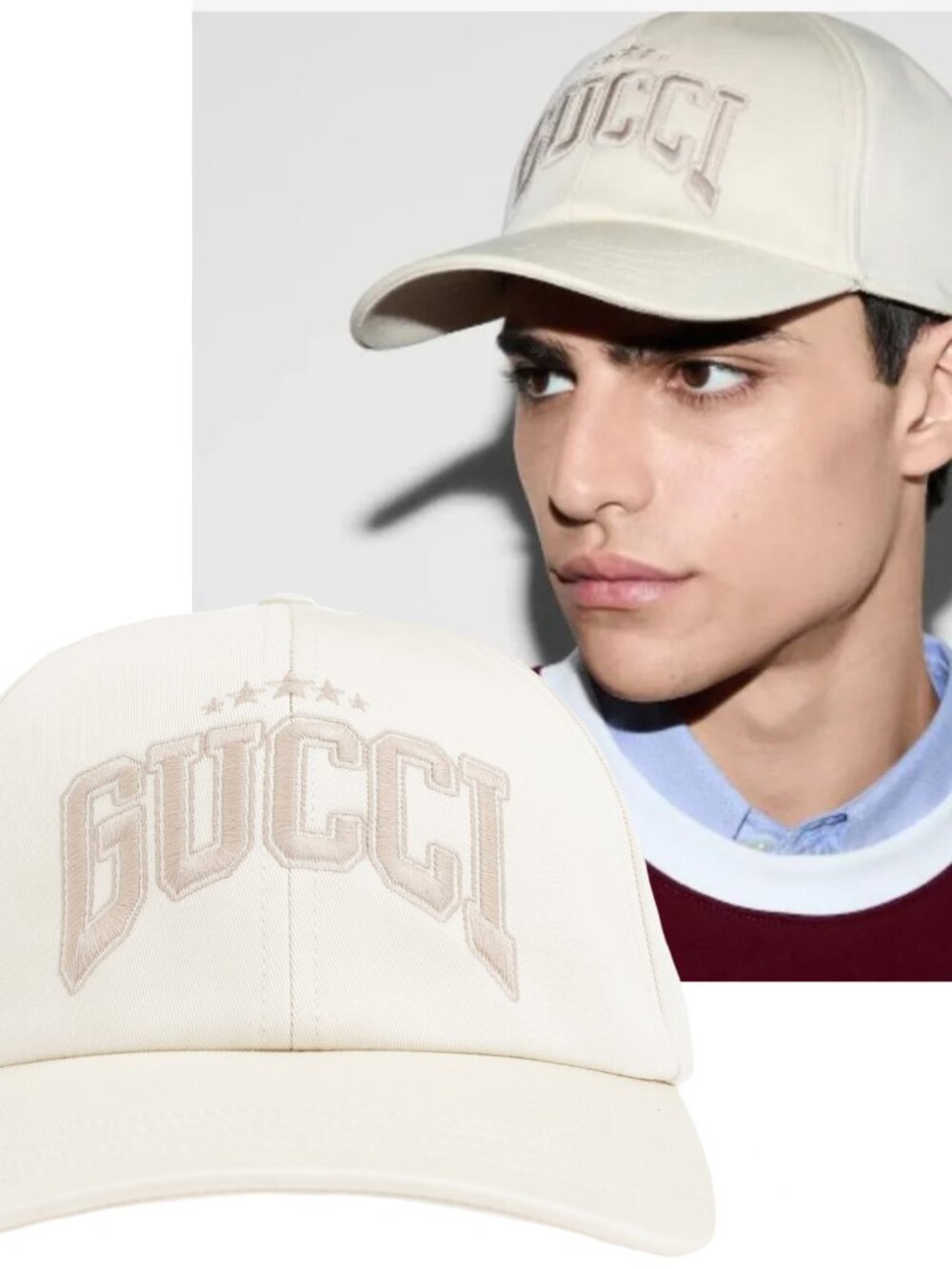 GUCCI HAT BASEBALL CAP IVORY CREAM COTTON w LOGO EMBROIDERY UNISEX sz S 57cm